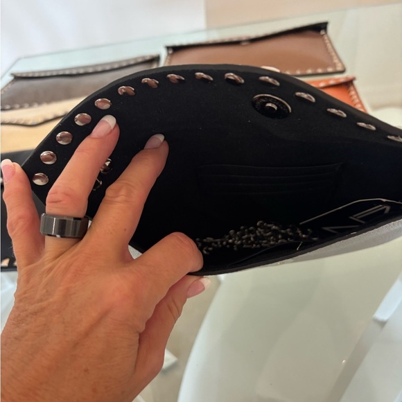 Studded Clutch Black, Cream, Brown, Tan, Gold Orange & Pewter Vegan - Picture 4 of 7
